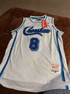 Headgear Classics White and Blue Kobe Bryant #8 Mesh Basketball Jersey